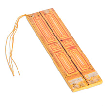 Load image into Gallery viewer, Hand-Painted Cedar Wood Antique Door Bookmark in Orange - Vintage Door in Orange | NOVICA

