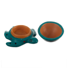 Load image into Gallery viewer, Hand-Painted Green Ceramic Turtle Tealight Candleholder - Luminous Carapace | NOVICA
