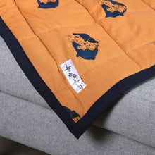 Load image into Gallery viewer, Dog-Themed Printed Cotton Pet Blanket in Honey and Navy - Honey Nap | NOVICA
