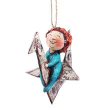 Load image into Gallery viewer, Hand-Painted Papier Mache Ornament of Child and Paper Crane - Dreamy Childhood | NOVICA
