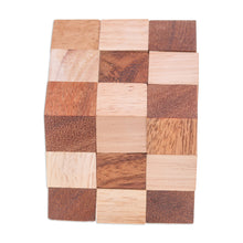 Load image into Gallery viewer, Handcrafted Natural Brown Raintree and Rubberwood Snake Cube - Logic Squares | NOVICA
