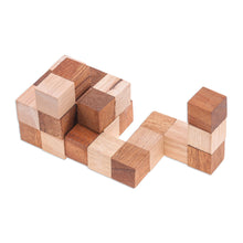 Load image into Gallery viewer, Handcrafted Natural Brown Raintree and Rubberwood Snake Cube - Logic Squares | NOVICA
