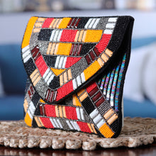 Load image into Gallery viewer, Handcrafted Geometric Beaded Clutch in Vibrant Hues - India's Glamour | NOVICA
