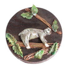 Load image into Gallery viewer, Handcrafted Painted Pinewood and Cold Porcelain Sloth Magnet - The Tropical Sloth | NOVICA
