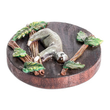 Load image into Gallery viewer, Handcrafted Painted Pinewood and Cold Porcelain Sloth Magnet - The Tropical Sloth | NOVICA
