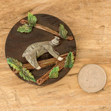 Load image into Gallery viewer, Handcrafted Painted Pinewood and Cold Porcelain Sloth Magnet - The Tropical Sloth | NOVICA

