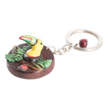 Load image into Gallery viewer, Handmade Painted Pinewood and Cold Porcelain Toucan Keychain - The Little Toucan | NOVICA
