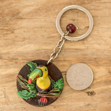 Load image into Gallery viewer, Handmade Painted Pinewood and Cold Porcelain Toucan Keychain - The Little Toucan | NOVICA
