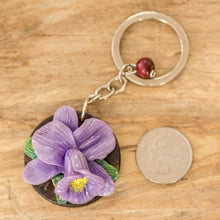 Load image into Gallery viewer, Handmade Painted Pinewood and Cold Porcelain Guaria Keychain - The Little Guaria | NOVICA
