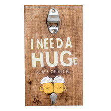Load image into Gallery viewer, Hand-Painted Wood Wall-Mounted Bottle Opener from Costa Rica - I Need a Hug | NOVICA
