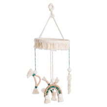 Load image into Gallery viewer, Handmade Cotton and Jute Macrame Mobile with Pinewood Base - Sunrise | NOVICA

