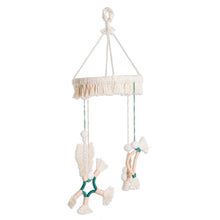 Load image into Gallery viewer, Handmade Cotton and Jute Macrame Mobile with Pinewood Base - Sunrise | NOVICA
