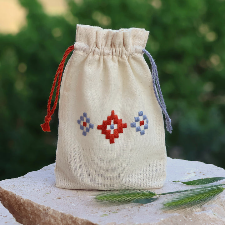 Embroidered cotton gift pouch from Armenia - Indigo and Spice | NOVICA