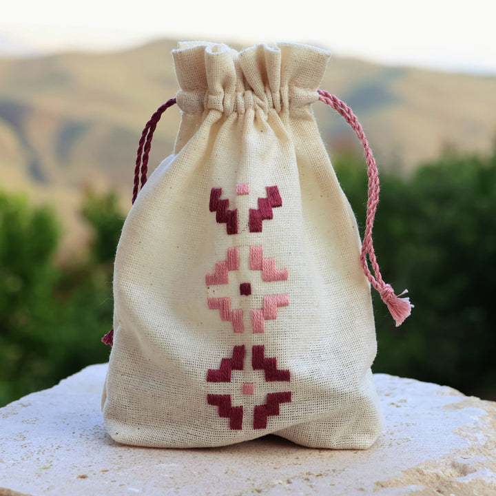 Embroidered Cotton Pouch from Armenia - Rose | NOVICA