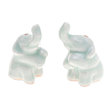 Load image into Gallery viewer, Pair of Elephant-Shaped Celadon Ceramic Incense Holders - Elephant Enchantment | NOVICA
