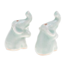 Load image into Gallery viewer, Pair of Elephant-Shaped Celadon Ceramic Incense Holders - Elephant Enchantment | NOVICA
