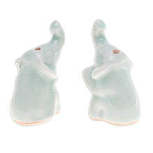 Load image into Gallery viewer, Pair of Elephant-Shaped Celadon Ceramic Incense Holders - Elephant Enchantment | NOVICA
