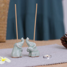 Load image into Gallery viewer, Pair of Elephant-Shaped Celadon Ceramic Incense Holders - Elephant Enchantment | NOVICA
