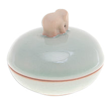 Load image into Gallery viewer, Thai Celadon Ceramic Elephant-Themed Jar with Lid in Green - Elephant Allure | NOVICA
