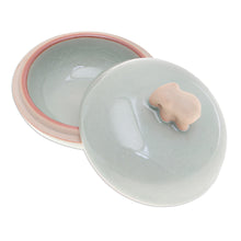 Load image into Gallery viewer, Thai Celadon Ceramic Elephant-Themed Jar with Lid in Green - Elephant Allure | NOVICA
