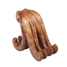 Load image into Gallery viewer, Hand-Carved Natural Brown Jempinis Wood Octopus Phone Stand - Marine Assistant in Brown | NOVICA
