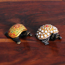 Load image into Gallery viewer, 2 Wood Turtle Magnets with Beaded and Hand-Painted Accents - Festive Turtles | NOVICA
