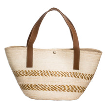 Load image into Gallery viewer, Handcrafted Beige and Golden Natural Fiber Shoulder Bag - El Sunzal Beach | NOVICA

