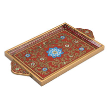 Load image into Gallery viewer, Reverse Painted Glass Serving Tray - Crimson Garden | NOVICA
