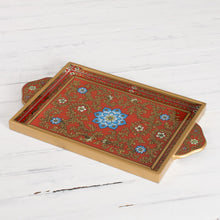 Load image into Gallery viewer, Reverse Painted Glass Serving Tray - Crimson Garden | NOVICA
