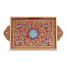 Load image into Gallery viewer, Reverse Painted Glass Serving Tray - Crimson Garden | NOVICA
