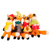 Load image into Gallery viewer, Set of 4 Handcrafted Wool Felt Fox Ornaments from India - Fantastic Fox Friends | NOVICA
