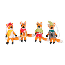 Load image into Gallery viewer, Set of 4 Handcrafted Wool Felt Fox Ornaments from India - Fantastic Fox Friends | NOVICA
