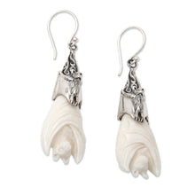 Load image into Gallery viewer, Bat-Themed Sterling Silver Dangle Earrings in White - Angel Bat | NOVICA
