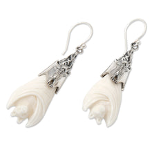 Load image into Gallery viewer, Bat-Themed Sterling Silver Dangle Earrings in White - Angel Bat | NOVICA
