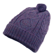 Load image into Gallery viewer, Geometric Soft 100% Alpaca Knit Hat in a Purple Hue - Purple Braid | NOVICA
