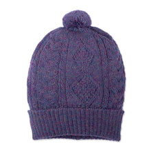 Load image into Gallery viewer, Geometric Soft 100% Alpaca Knit Hat in a Purple Hue - Purple Braid | NOVICA
