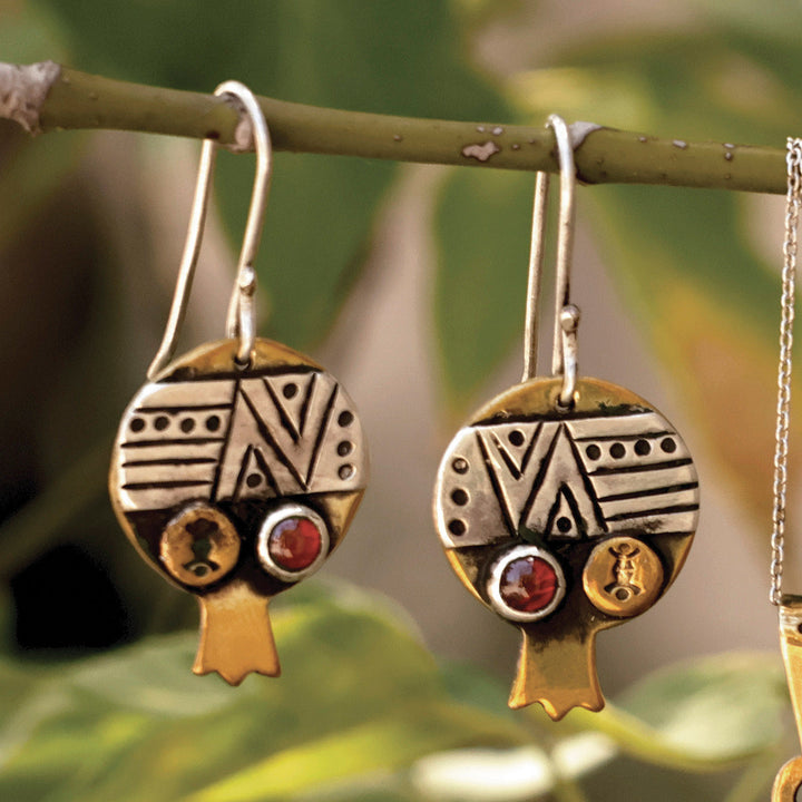 Nur Amulet Brass and Sterling Silver Dangle Earrings - Nur Amulet | NOVICA