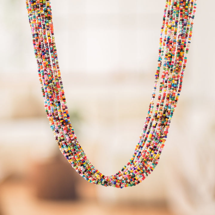 Handcrafted Multicolor Glass Beaded Long Strand Necklace - Color Show | NOVICA
