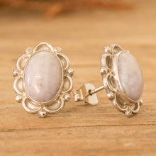 Load image into Gallery viewer, Sterling Silver Button Earrings with Lilac Jade Stones - Maya Queen in Lilac | NOVICA
