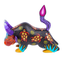 Load image into Gallery viewer, Hand-Painted Colorful Wood Alebrije Bull Figurine in Black - Sea Bull | NOVICA
