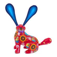 Load image into Gallery viewer, Floral Russet Copal Wood Alebrije Bunny Figurine from Mexico - Fluffy Russet Ears | NOVICA
