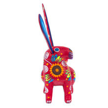 Load image into Gallery viewer, Floral Russet Copal Wood Alebrije Bunny Figurine from Mexico - Fluffy Russet Ears | NOVICA
