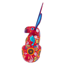 Load image into Gallery viewer, Floral Russet Copal Wood Alebrije Bunny Figurine from Mexico - Fluffy Russet Ears | NOVICA
