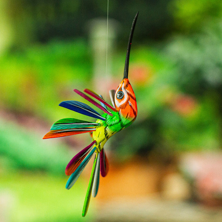 Hand-Painted Orange Copal Wood Alebrije Bird Ornament - Eden Plumage | NOVICA