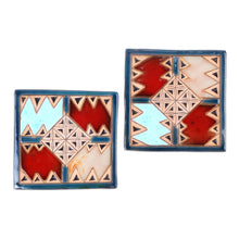 Load image into Gallery viewer, Pair of Handcrafted Ceramic Coasters in Blue and Red Hues - Blue Metropolis | NOVICA
