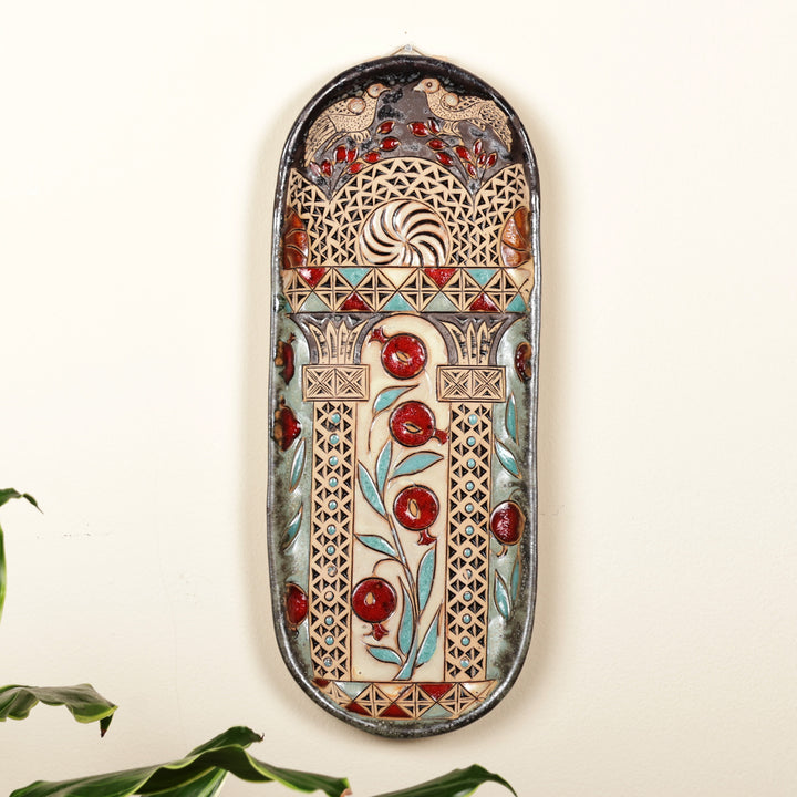 Glazed Ceramic Plaque with Armenian Pomegranate Motif - Pomegranate Splendor | NOVICA
