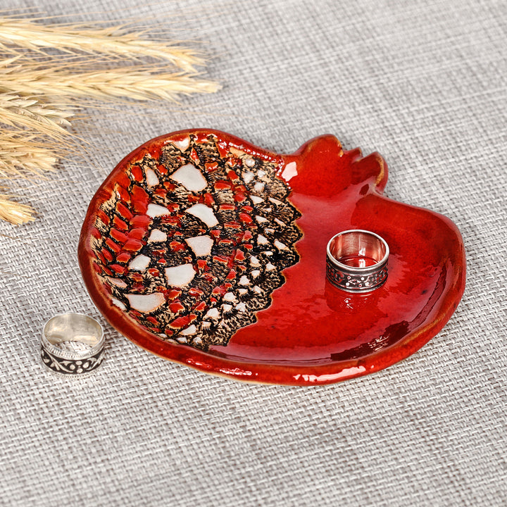 Glazed Ceramic Pomegranate Catchall in Red  - Vibrant Red Pomegranate | NOVICA