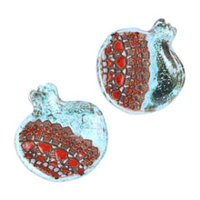 Load image into Gallery viewer, Pair of Glazed Aqua and Red Ceramic Pomegranate Catchalls - Omens from the Sky | NOVICA

