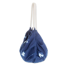 Load image into Gallery viewer, Butterfly-Themed Indigo Cotton Hobo Shoulder Bag - Indigo Hope | NOVICA
