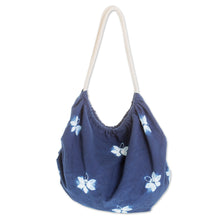 Load image into Gallery viewer, Butterfly-Themed Indigo Cotton Hobo Shoulder Bag - Indigo Hope | NOVICA
